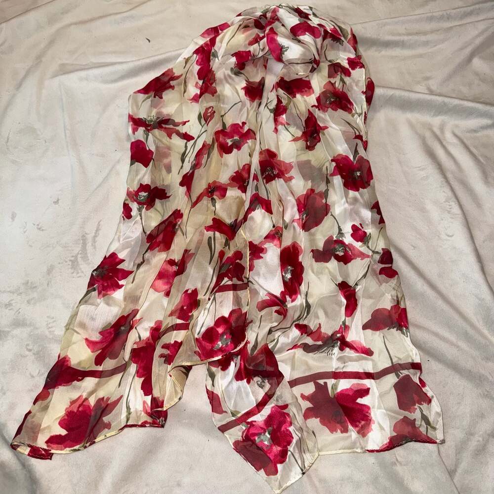 Ganz 100% Silk Floral Print Scarf